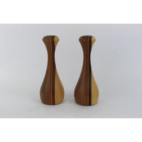 MCM Wood Candlestick Holders Sculpted Pair, Once Upon a Tree Vermont, 7.5 Inch - Picture 4 of 12